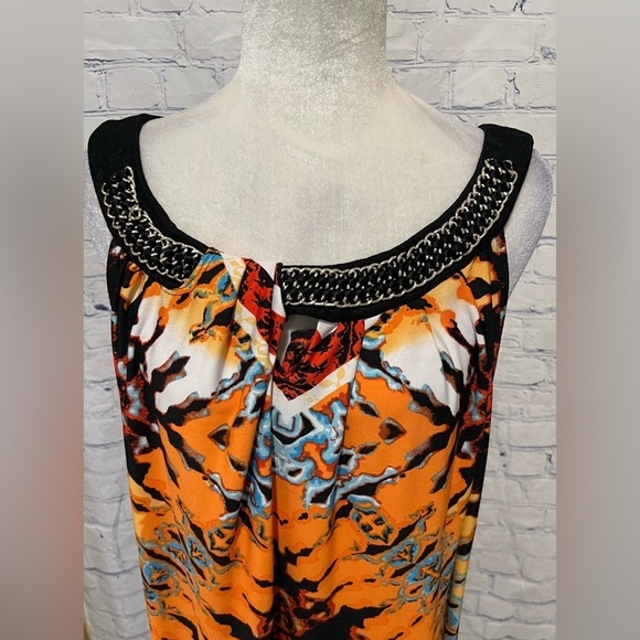 NY Collection Woman Dress Multicolor Beaded Jewele Neckline Tie Dye Print 3X - Picture 2 of 7